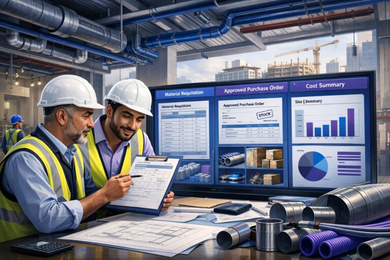 MEP contractor reviewing project material and cost controls | Blueberry ERP