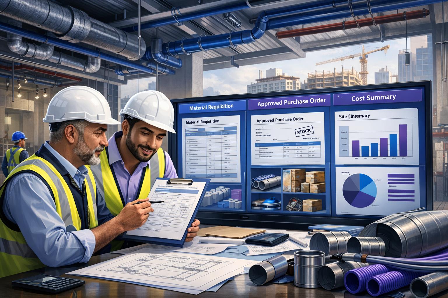 MEP contractor reviewing project material and cost controls | Blueberry ERP